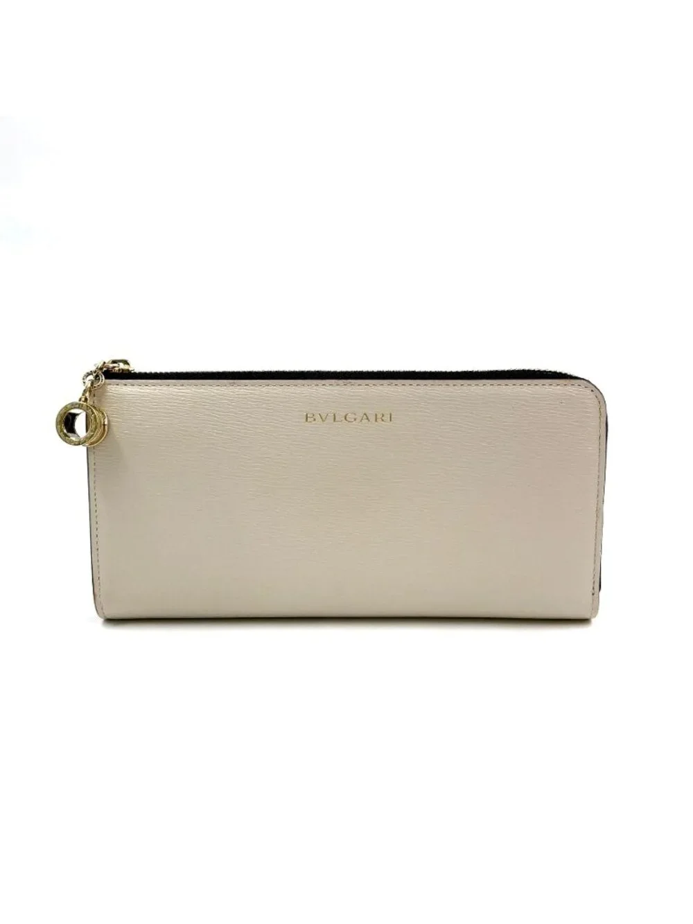 Bvlgari B-zero One Charm L-shaped Zipper Leather Black White Wallet Gold